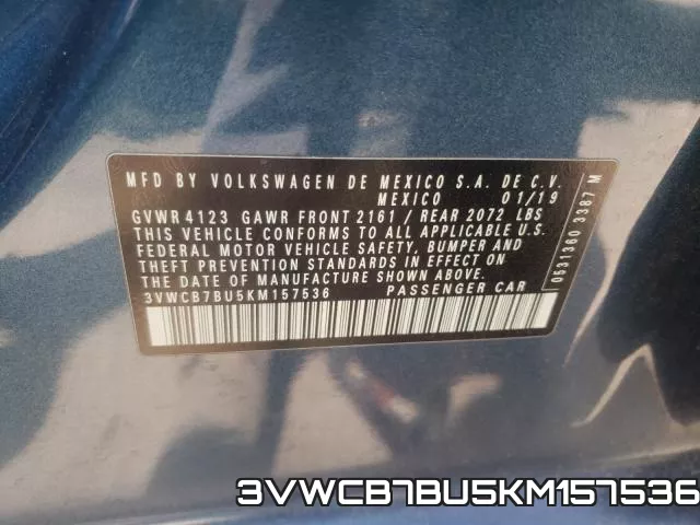 3VWCB7BU5KM157536 фото 2