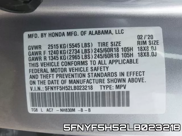 5FNYF5H52LB023218 фото 2