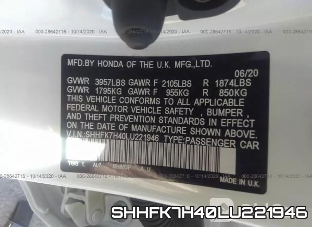 SHHFK7H40LU221946 фото 10
