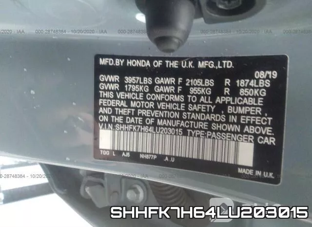 SHHFK7H64LU203015 фото 10