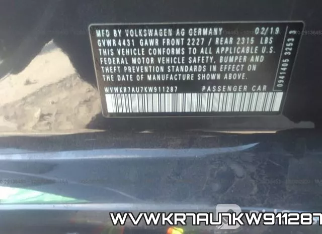 WVWKR7AU7KW911287 фото 10