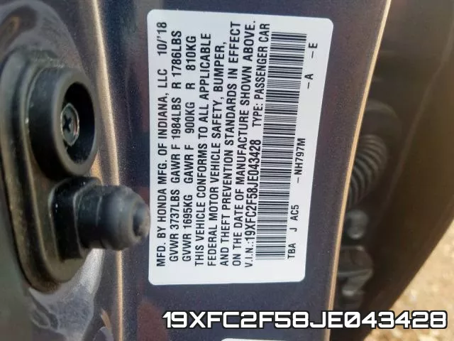 19XFC2F58JE043428 фото 2