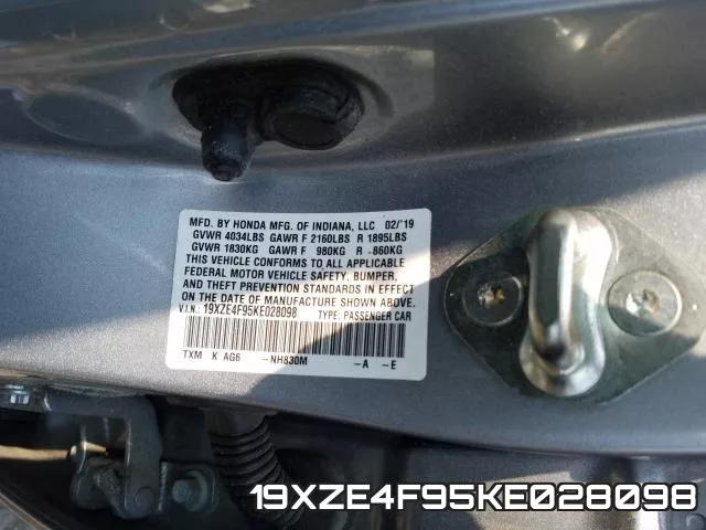 19XZE4F95KE028098 фото 2