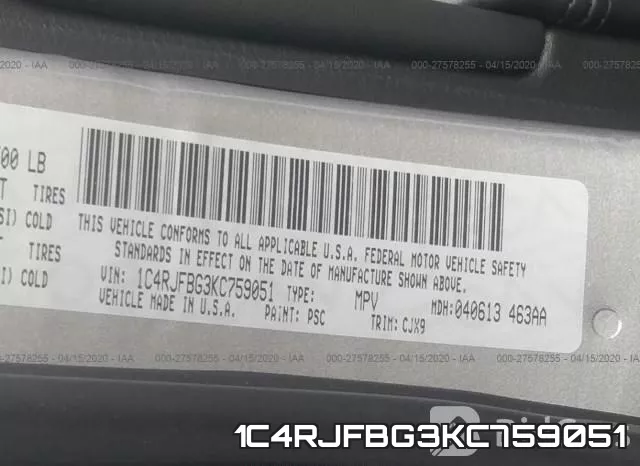 1C4RJFBG3KC759051 фото 9