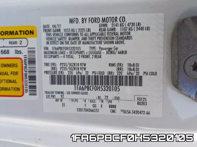 1FA6P8CF0H5320105 фото 2