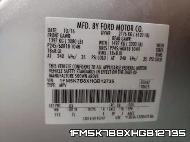 1FM5K7B8XHGB12735 фото 2