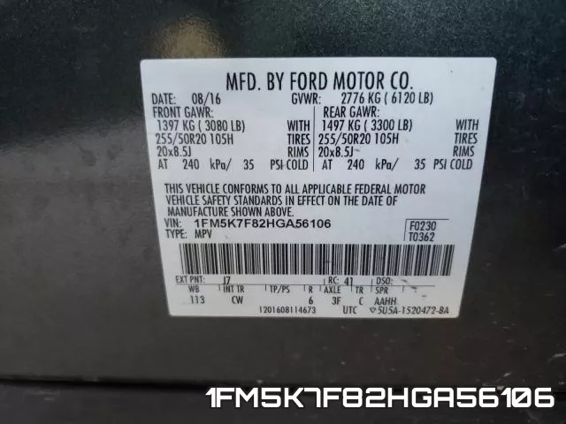 1FM5K7F82HGA56106 фото 2