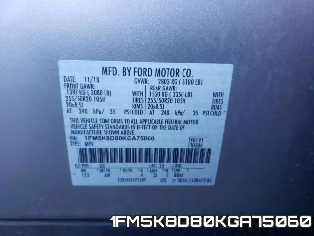 1FM5K8D80KGA75060 фото 2