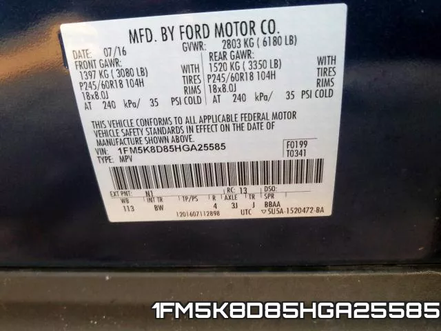 1FM5K8D85HGA25585 фото 2
