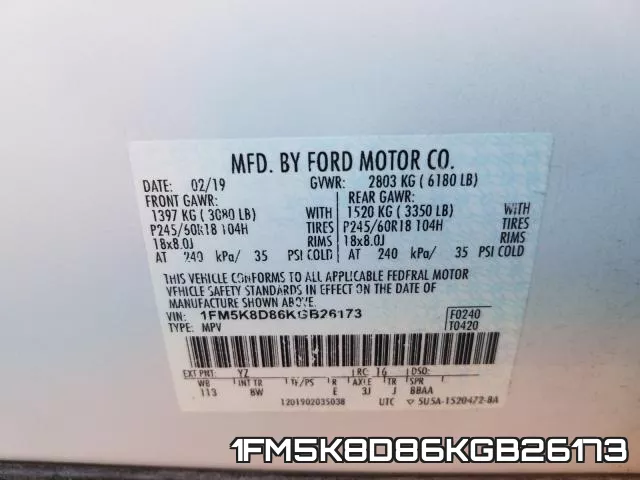 1FM5K8D86KGB26173 фото 2