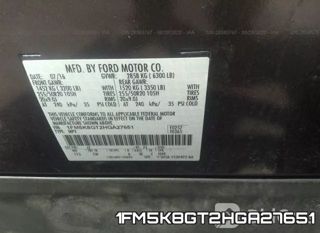 1FM5K8GT2HGA27651 фото 10