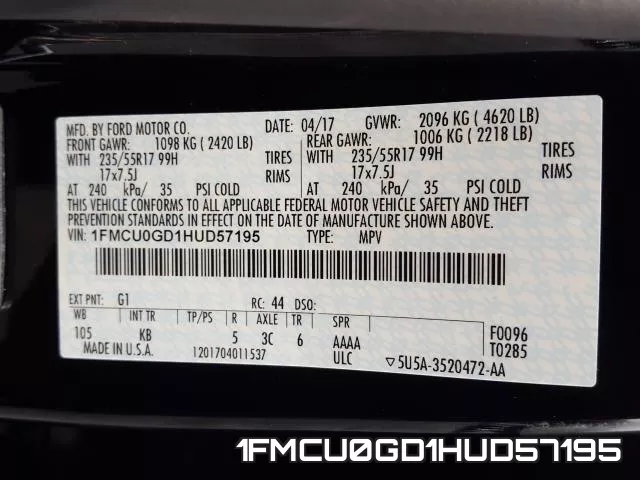 1FMCU0GD1HUD57195 фото 2