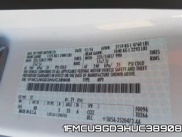 1FMCU9GD3HUC38908 фото 2