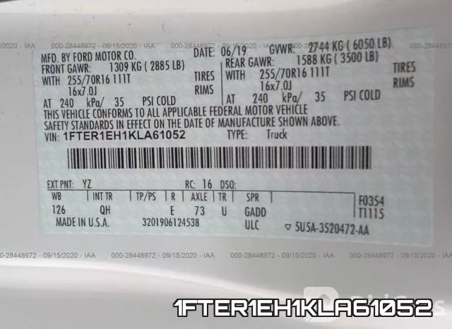 1FTER1EH1KLA61052 фото 10