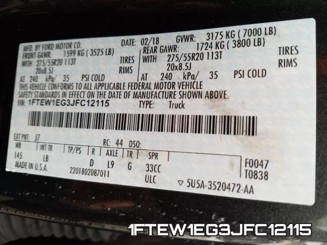 1FTEW1EG3JFC12115 фото 2
