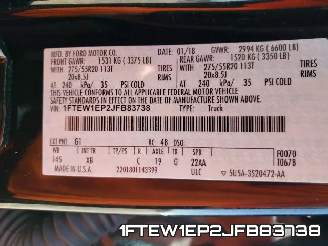 1FTEW1EP2JFB83738 фото 2