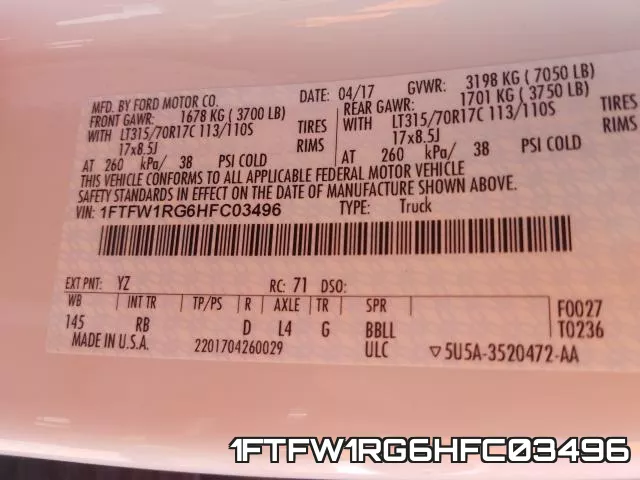 1FTFW1RG6HFC03496 фото 2