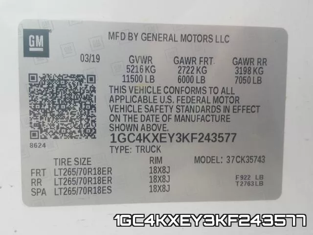 1GC4KXEY3KF243577 фото 2
