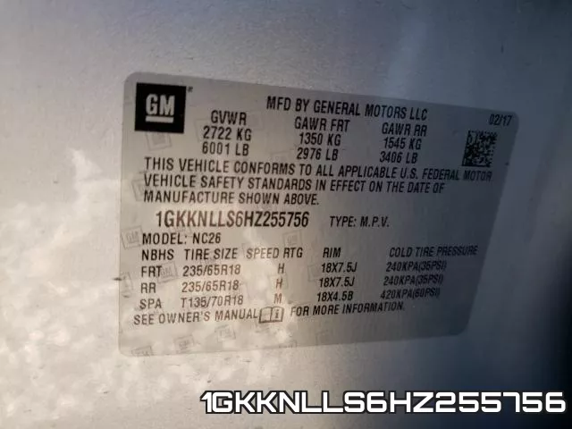 1GKKNLLS6HZ255756 фото 2