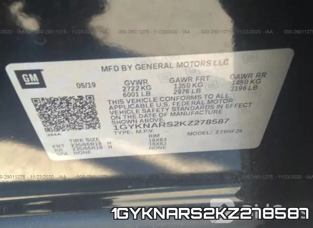 1GYKNARS2KZ278587 фото 10