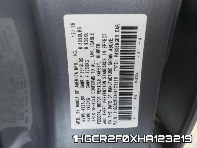 1HGCR2F0XHA123219 фото 2