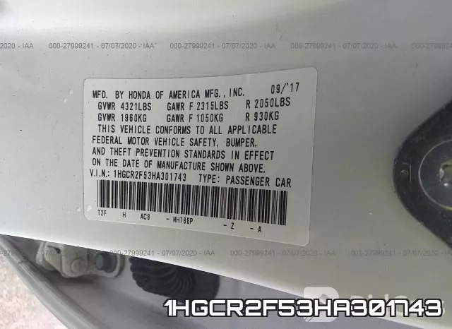 1HGCR2F53HA301743 фото 10
