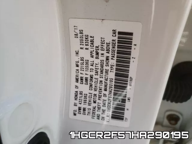 1HGCR2F57HA290195 фото 2