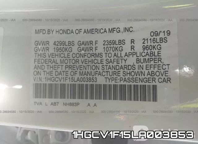 1HGCV1F15LA003853 фото 10