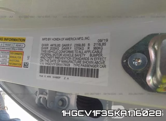 1HGCV1F35KA176028 фото 9