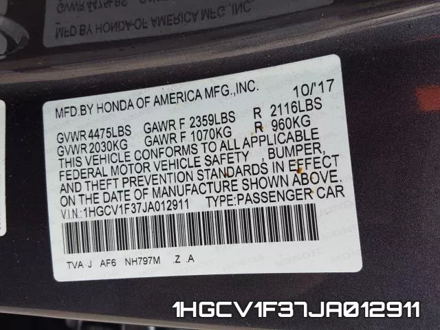 1HGCV1F37JA012911 фото 2