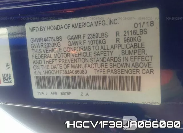 1HGCV1F38JA086080 фото 9