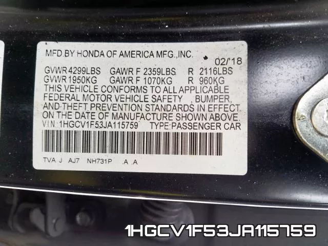 1HGCV1F53JA115759 фото 2