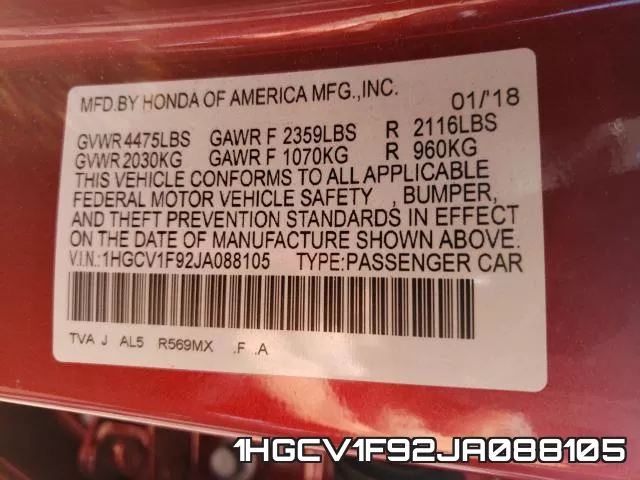 1HGCV1F92JA088105 фото 2