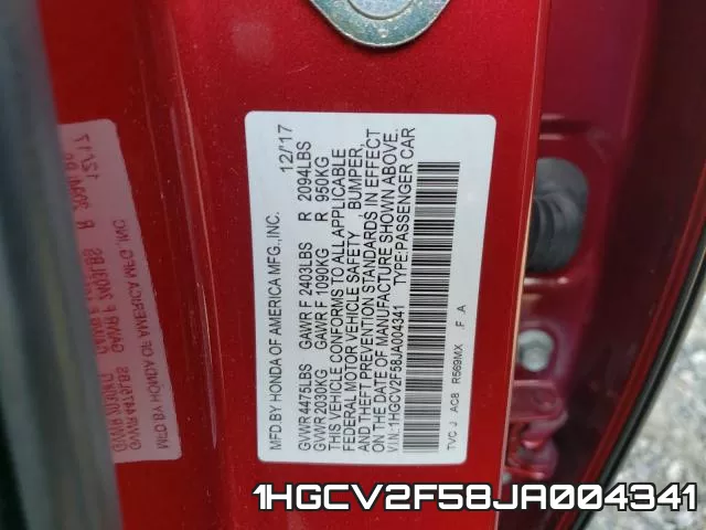 1HGCV2F58JA004341 фото 2