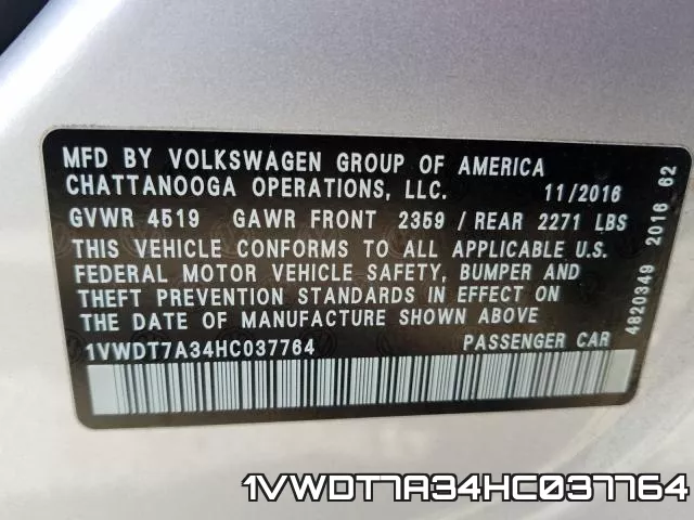 1VWDT7A34HC037764 фото 2