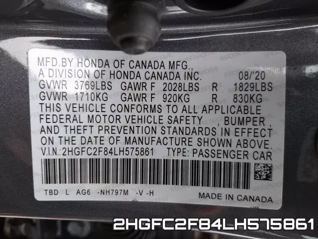 2HGFC2F84LH575861 фото 2