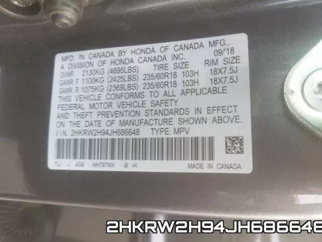 2HKRW2H94JH686648 фото 2