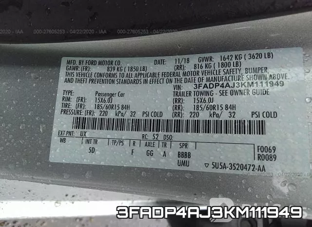 3FADP4AJ3KM111949 фото 10