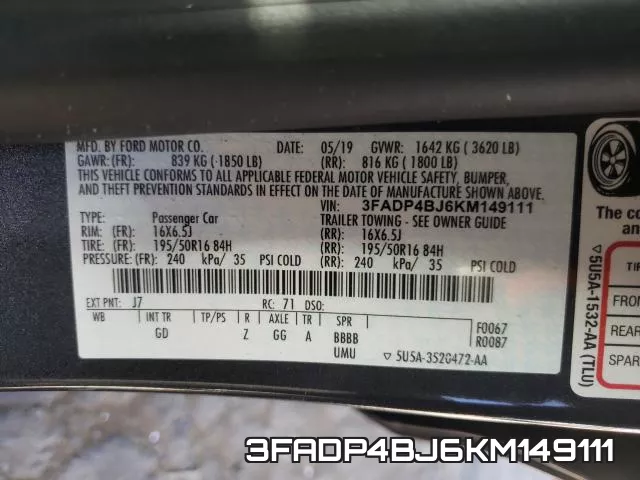 3FADP4BJ6KM149111 фото 2