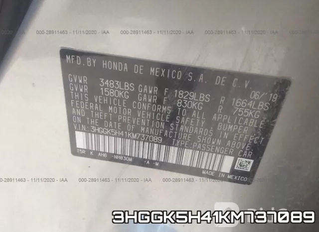 3HGGK5H41KM737089 фото 10