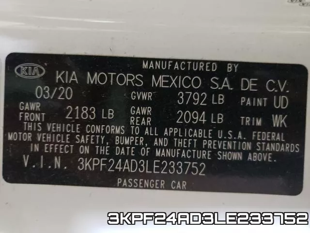 3KPF24AD3LE233752 фото 2