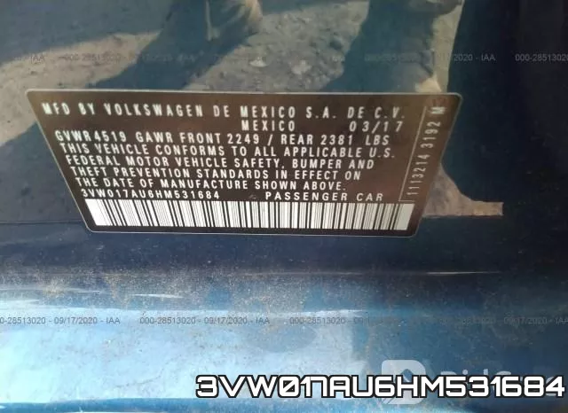 3VW017AU6HM531684 фото 10