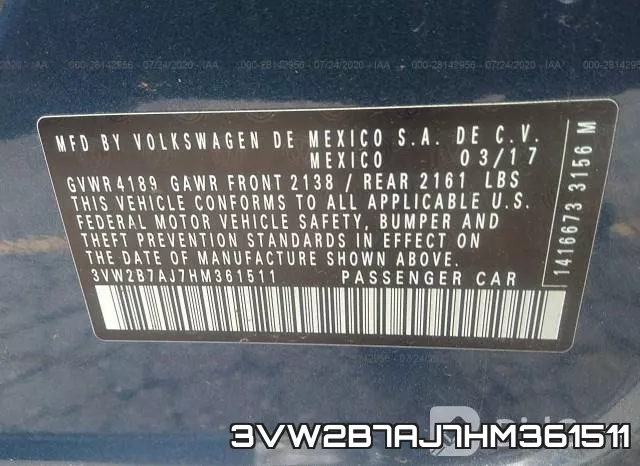 3VW2B7AJ7HM361511 фото 9
