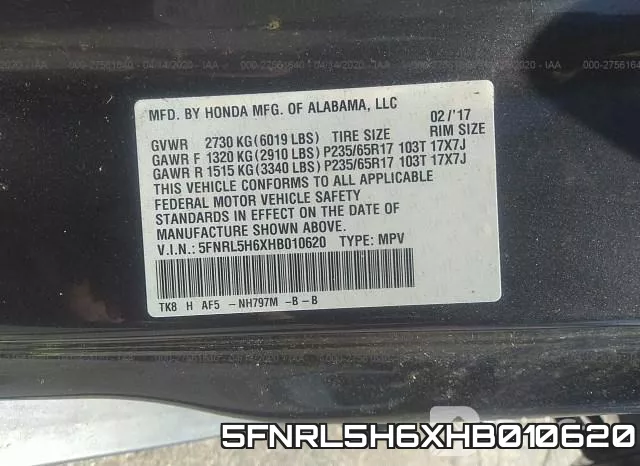 5FNRL5H6XHB010620 фото 10