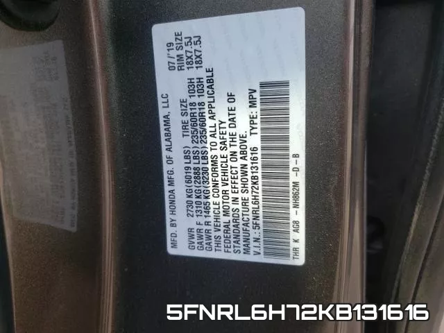 5FNRL6H72KB131616 фото 2