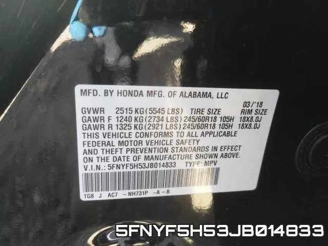 5FNYF5H53JB014833 фото 2