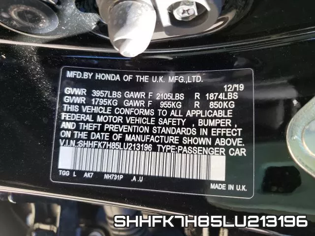 SHHFK7H85LU213196 фото 2