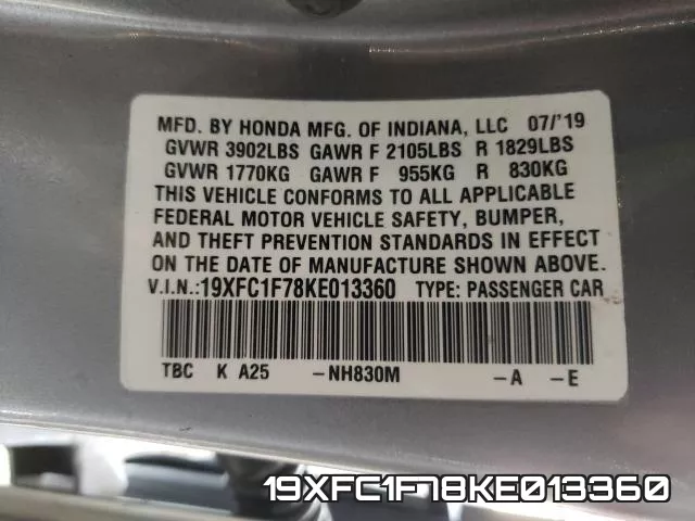 19XFC1F78KE013360 фото 2