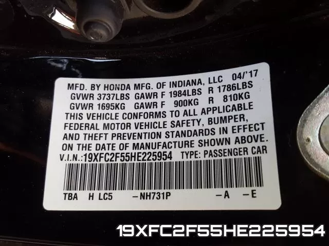19XFC2F55HE225954 фото 2