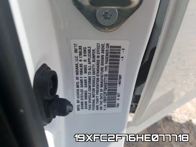 19XFC2F76HE077718 фото 2